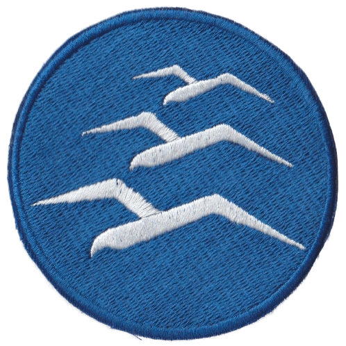 Embroidered C gliding patch with three white gulls